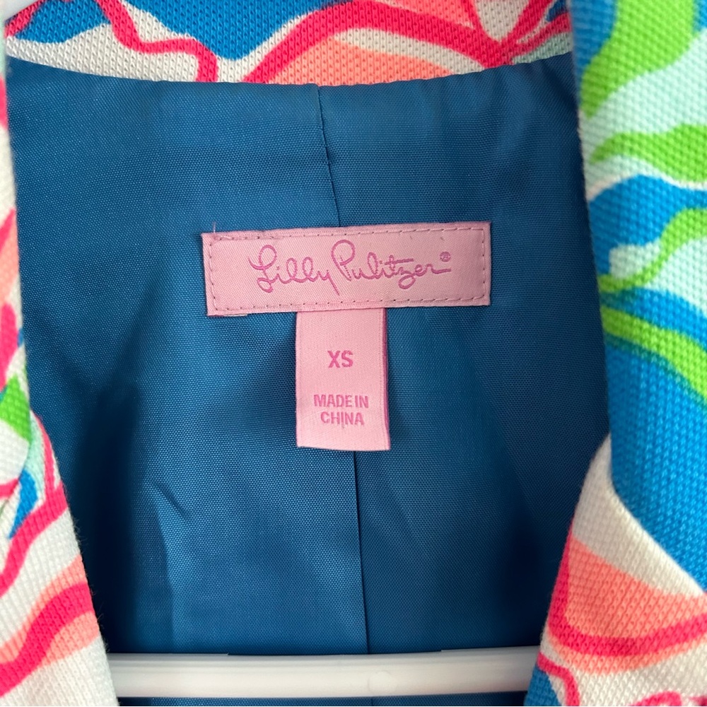 Lilly Pulitzer Malibu Blazer Jacket Flutter Blue Lucky Charm Multicolor XS - Picture 11 of 12